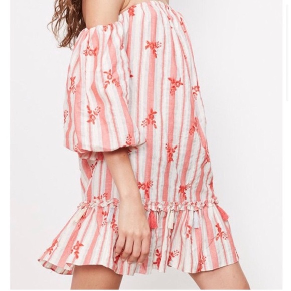 Misa Los Angeles Mini Dress Floral Striped Off The Shoulder Embroidered Small - Picture 4 of 15